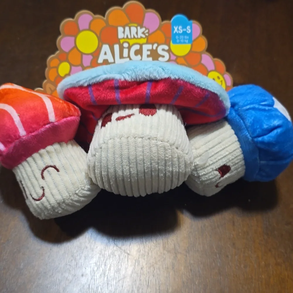 BarkAlices Magic‎ Mushrooms  Red and Blue Dog Toys NWT Size XS-S 0-20 Pounds